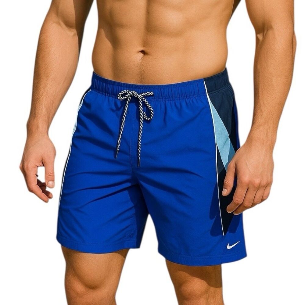 Nike Swim Trunks Mens‎ Blue Board Shorts Beach Pockets Logo Drawstring Size S